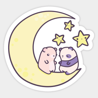 Panda and bear on the moon Sticker